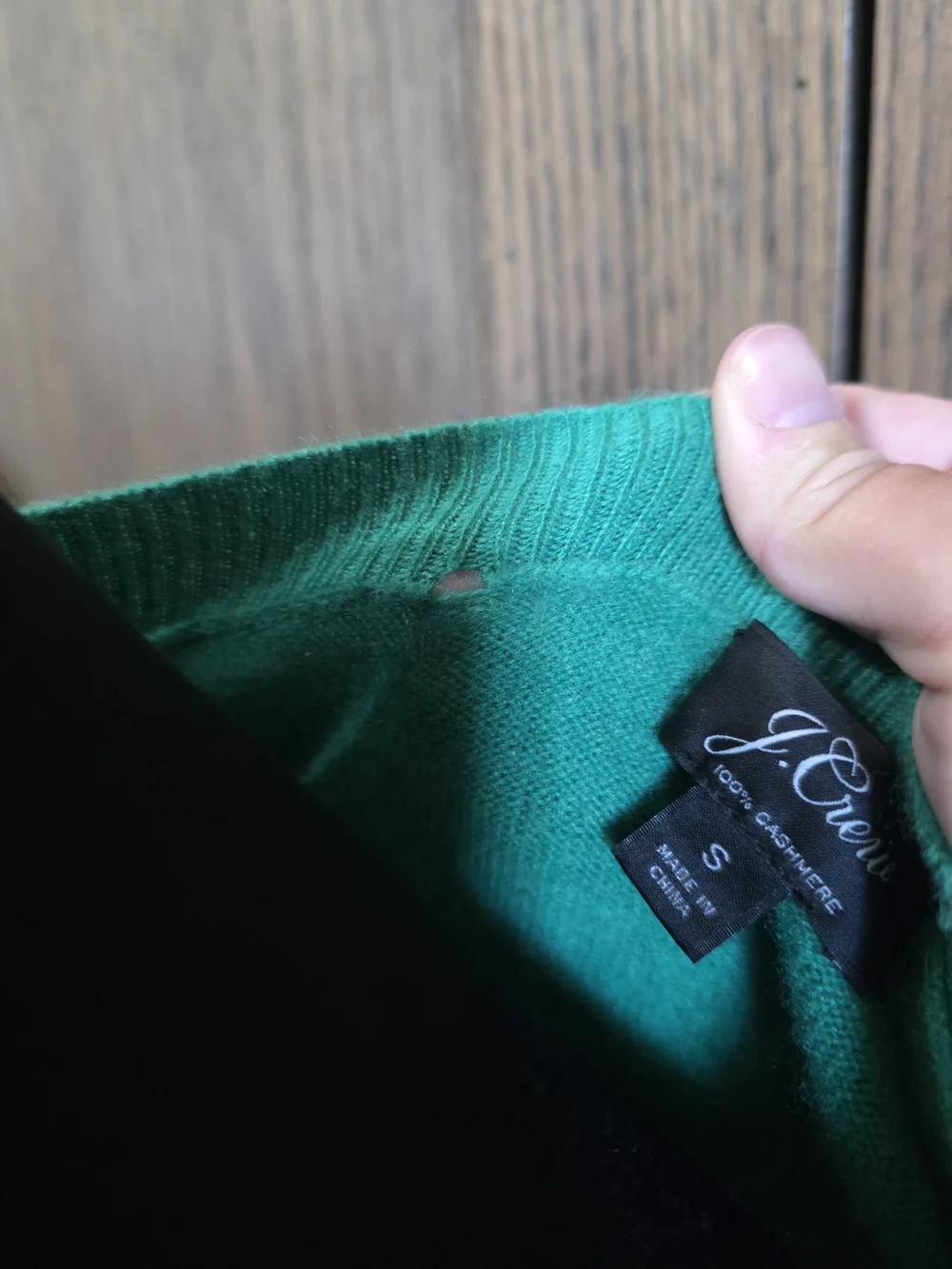 J. Crew Cashmere Green Crewneck Sweater with White 